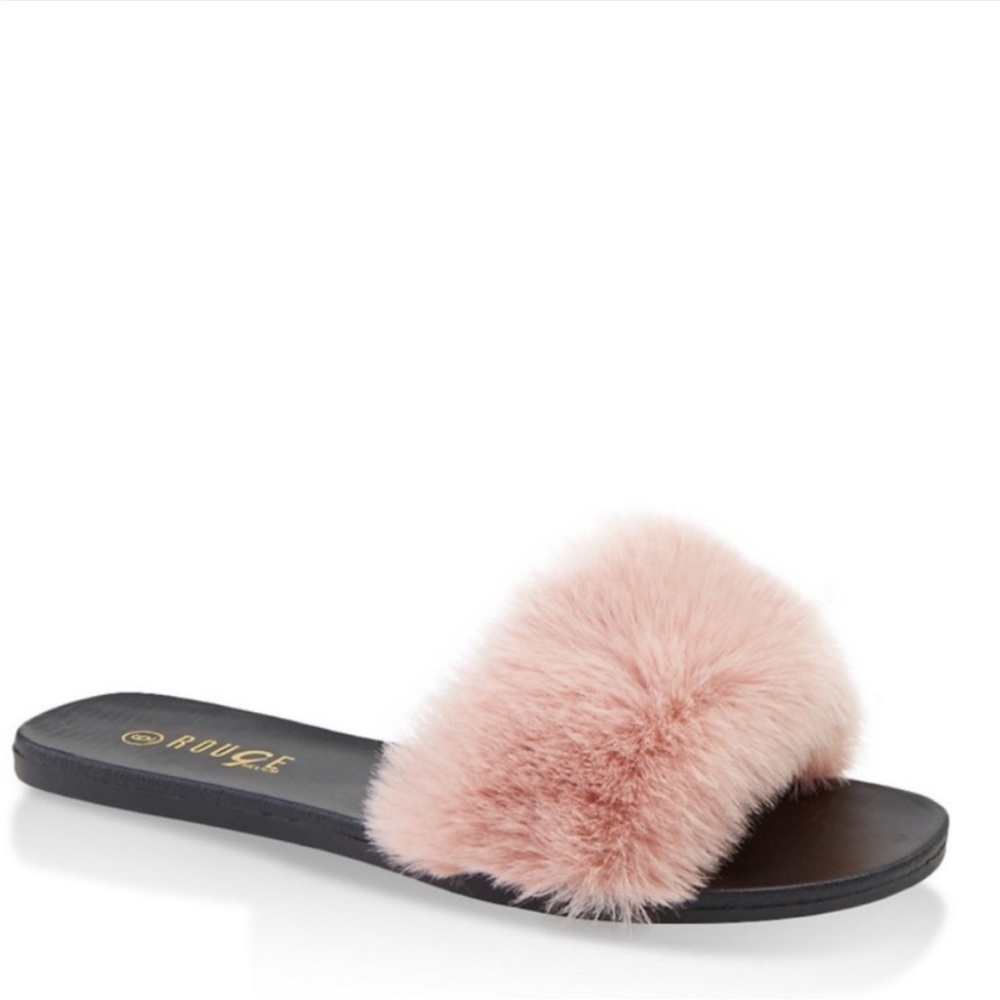 NEW• GLAM PINK PIN UP STYLE FAUX FUR LOUNGE SANDALS•11 - Picture 2 of 13